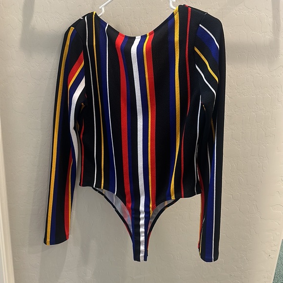Fashion Nova - Kalea Long Sleeve Striped Bodysuit - Size Large - Picture 3 of 3